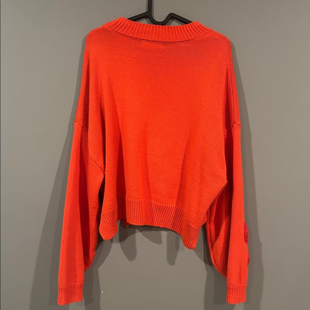 moon & madison Orange Crewneck Sweater with Multicolor Floral Appliqués - Picture 3 of 3